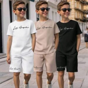 Casual Sports Versatile Printed Round Neck Loose Short Sleeve T-Shirt & Shorts (Set of 3 for 450)