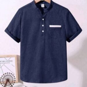 Men's Short Sleeve T Shirt Half Button Collarless Short Sleeve T Shirt ( Only grey available)