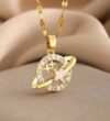 Gold Saturn Necklace: Cubic Zirconia Planet Pendant