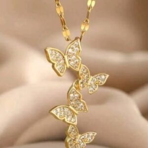 Gold-plated cubic zirconia butterfly pendant necklace