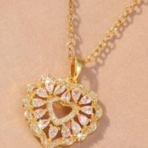 Lady Heart Necklace with Rose Accent