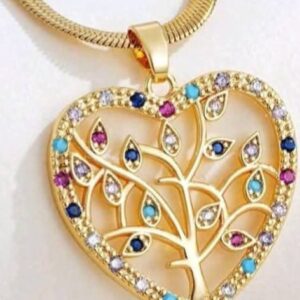 Golden Luxury Stainless Steel Inlaid Rhinestones Heart Happiness Tree