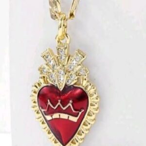 Gold-plated red enamel heart pendant necklace
