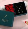 Valentine’s Day gift box containing soap flowers and a jewelry set consisting of a necklace and earrings