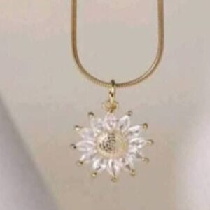 Gold Sunflower Necklace for women features a cubic zirconia encrusted floral pendant