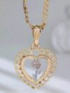 Gold-plated heart pendant featuring a rose flower design in the center