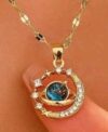 Celestial-themed galaxy planet and moon pendant necklace