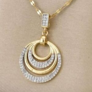 Yellow gold necklace featuring a diamond-encrusted circular pendant