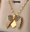 Gold Elegant Double Angel Wings and Heart Personalized Pendant Necklace