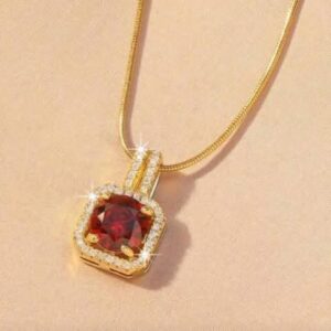 Red Baguette Zirconium Necklace with Hexagon Design