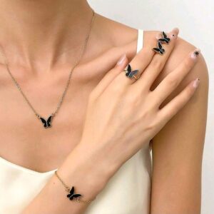 Butterfly Pendant Necklace Set, Butterfly Choker, Butterfly Necklace Chain Jewellery, Butterfly Necklace Stud Earrings Bracelet Rings