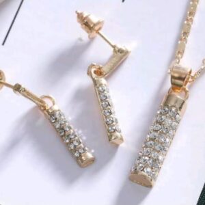 Sparkling Creative Cylindrical Rod Zircon Earrings & Necklace Jewelry Set Ladies