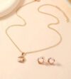 Fashion Rose Gold Zircon Pendant Necklace Earrings