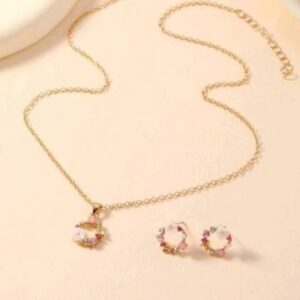 Fashion Rose Gold Zircon Pendant Necklace Earrings