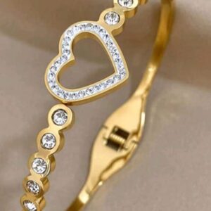 Love Matching Bracelet Femme Luxe Rhinestone Heart Stainless Steel Bangle