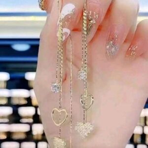 New gold heart ear threader with long tassel