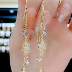 Rhinestone Decor Leaf Drop Earrings