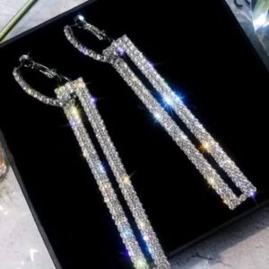 Silver Needle Long Dangle Drop Earrings for Women