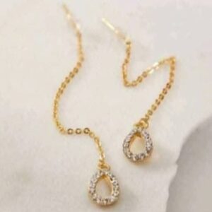 Womens Trendy Hollow Rhinestone Water Drop Tassel Threader Earrings
