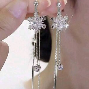 Sparkling Rhinestone Snowflake Long Tassel Earrings
