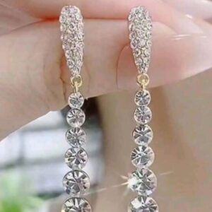 Simple & Fashionable Water Drop & Rhinestone Inlaid Long Tassel Earrings