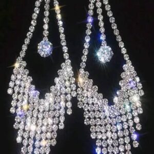 Silver Crystal diamond Long Tassel Drop Earrings