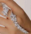 Denifery Silver Rhinestones Finger Ring Bracelet Hand Chain Bracelets with Ring