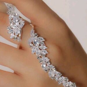 Denifery Silver Rhinestones Finger Ring Bracelet Hand Chain Bracelets with Ring
