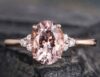 Oval Cut Morganite Engagement Ring Rose Gold Solitaire Cluster Diamond