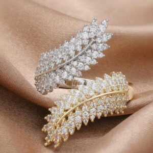 Open Golden color ring with white and yellow shiny stones