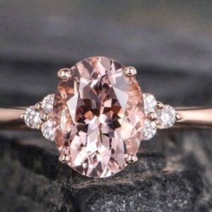 Oval Cut Morganite Engagement Ring Rose Gold Solitaire Cluster Diamond