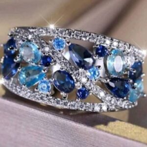Luxury Female Blue Zircon Stone Ring