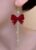 New Year Wine-Red Velvet Bow & Tassel Pendant Earrings