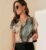 Women’s Luxury Loose Batwing Sleeve Marble Print Summer V-Neck Blouse