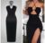 Halter Plunging Neckline Ruched Bodycon Maxi Dress with High Slit Rave Party Club Dress