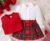 Baby Girl Puff Sleeve Blouse & Tartan Pleated Skirt & Vest
