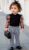 2pcs Baby Girl Cute Knit Panel Polka Dot Mesh Top And Houndstooth Flare Pants Set