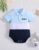 Baby Boy Summer Casual Letter Printed Color-Blocking Polo Collar Romper