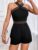Women’s Sheer Mesh Crisscross Halter Neck Sleeveless Romper Shorts Black