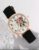 Women Arabic Number Rose Flower Round Dial Faux Leather Band Quartz Wrist Watch