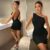 Women’s Asymmetrical Neck Asymmetrical Diamond Chain Strap Tight Dress With Open Back