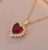 Women’s Elegant Red Heart Pendant Necklace, Gold Stainless Steel Chain